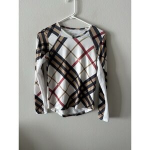 SanSoleil Pullover Top Mesh Long Sleeve Shirt Women's XS White and Plaid UPF 50